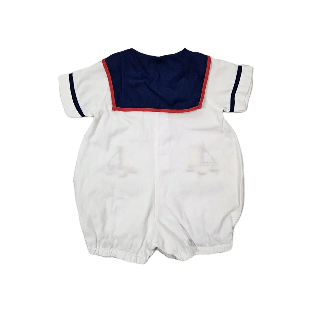 Vintage Small Steps Sailor Outfit 12 Months Nautical Sailboat Bow Tie One Piece